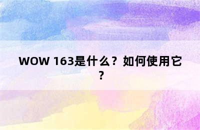 WOW 163是什么？如何使用它？